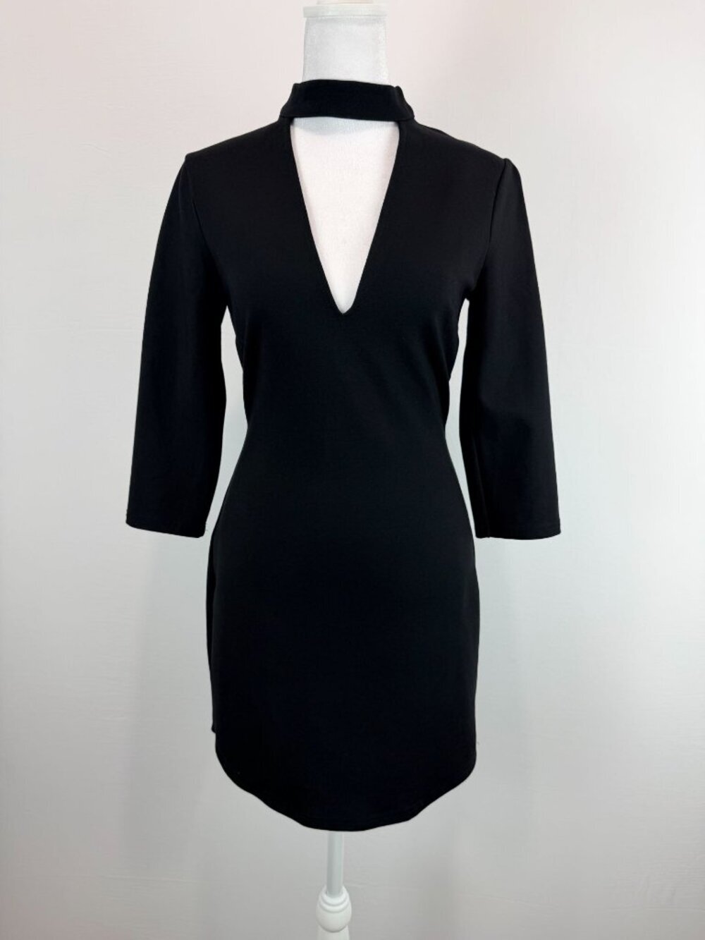 Tobi Black Bodycon Mini Dress Choker Neck Long Sleeve Stretch Size S